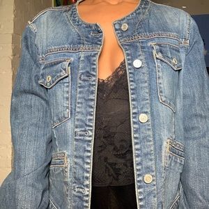 Collarless Denim Jacket